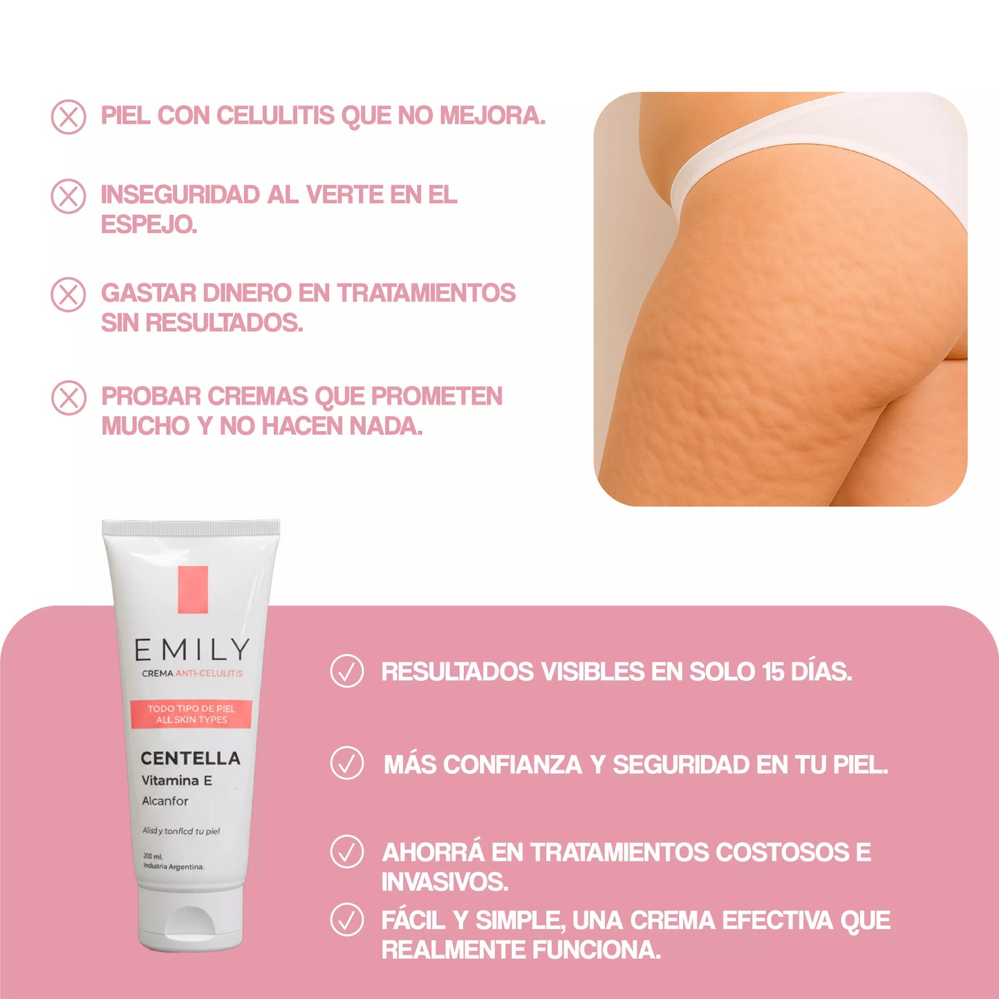 Crema para Celulitis EMILY 200ml🧴🦵 con Centella y Vitamina E