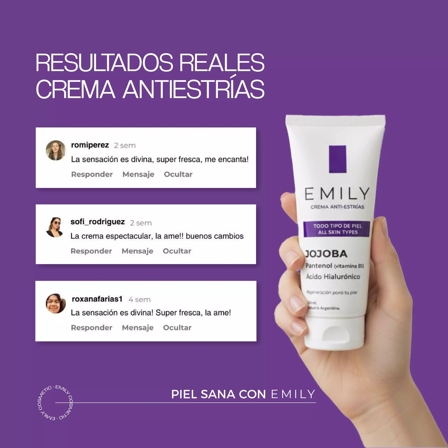 Crema para Estrías EMILY 200ml🧴🦵 con Jojoba, B5 y Ácido Hialurónico