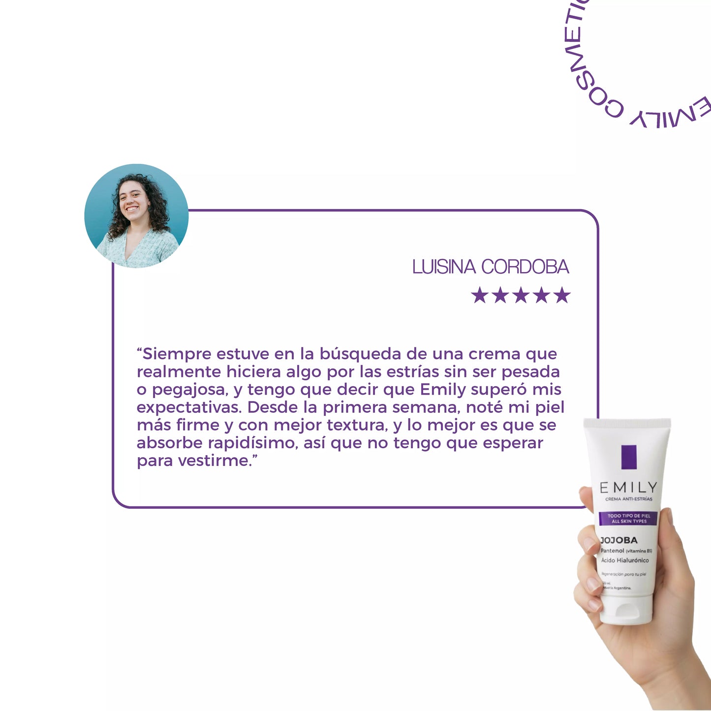 Crema para Estrías EMILY 200ml🧴🦵 con Jojoba, B5 y Ácido Hialurónico
