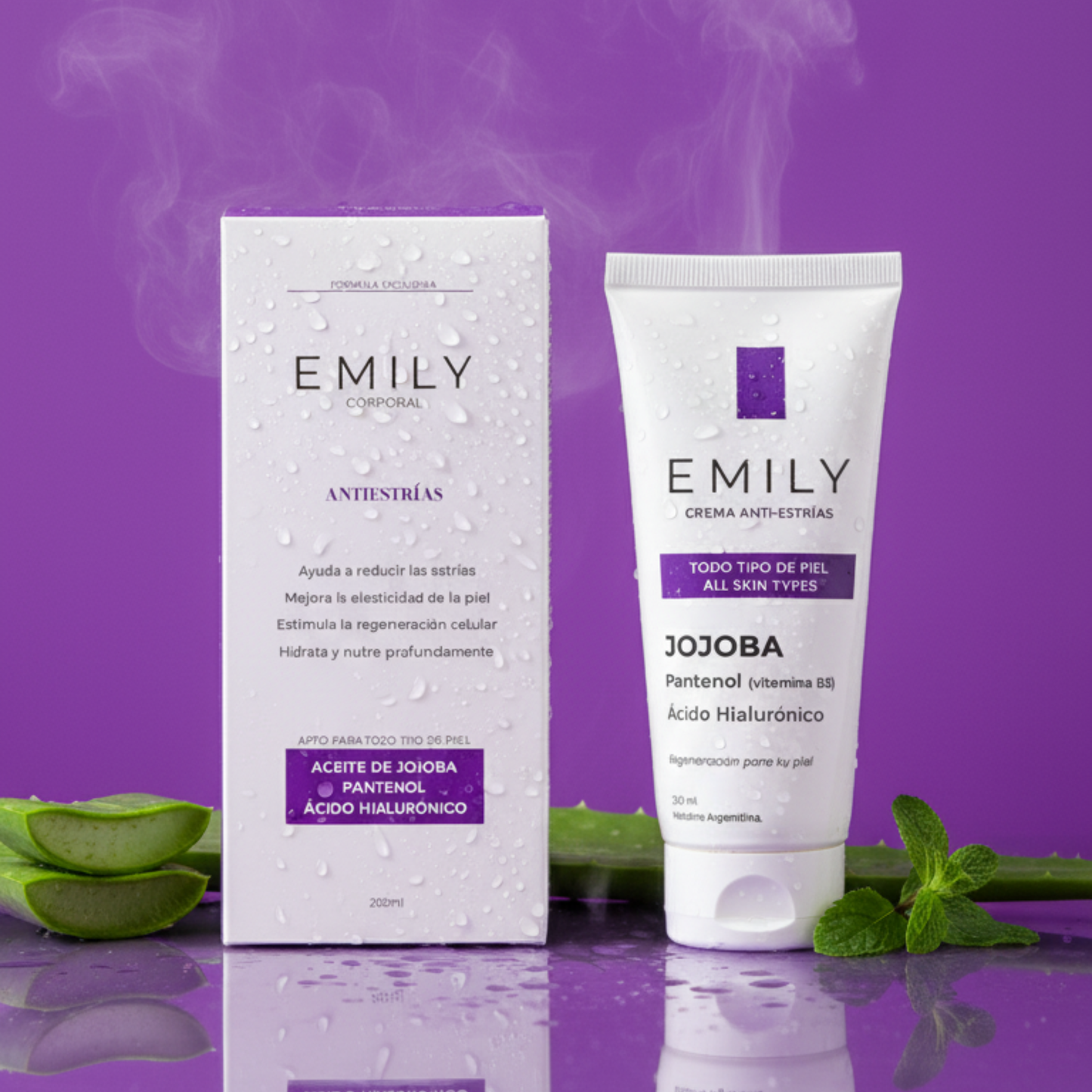 Crema para Estrías EMILY 200ml🧴🦵 con Jojoba, B5 y Ácido Hialurónico