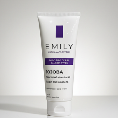 Crema para Estrías EMILY 200ml🧴🦵 con Jojoba, B5 y Ácido Hialurónico