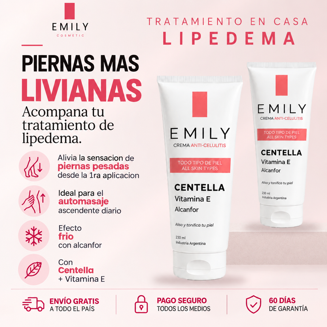 Crema Emily para piernas con lipedema y celulitis