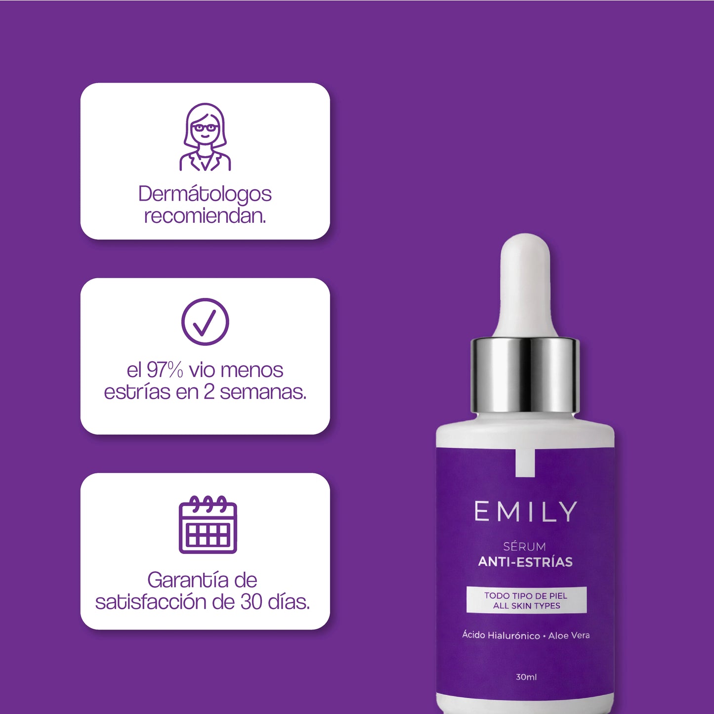 Sérum Anti-Estrías con Ácido Hialurónico, Aloe Vera y Ortiga - 30 ml