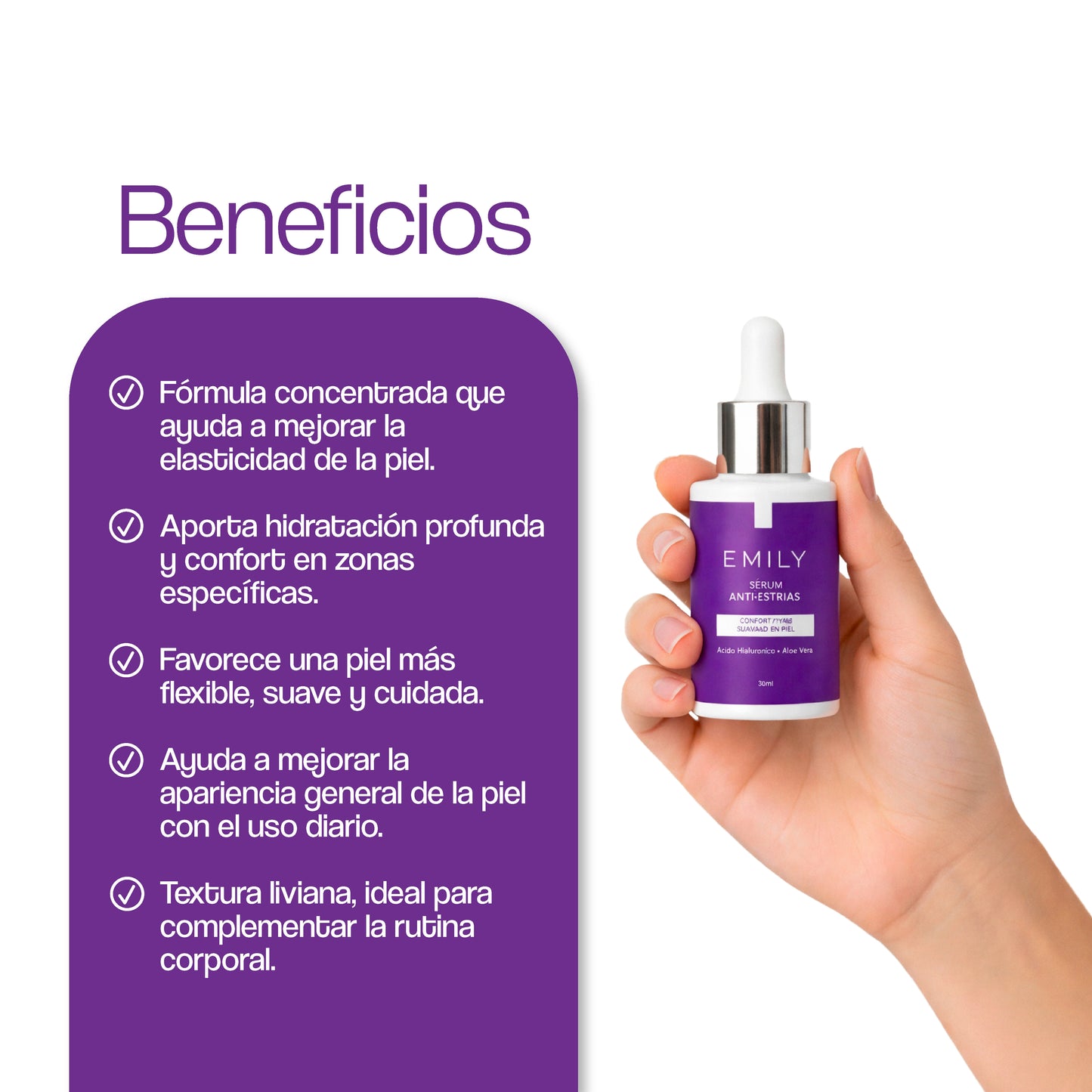 Sérum Anti-Estrías con Ácido Hialurónico, Aloe Vera y Ortiga - 30 ml