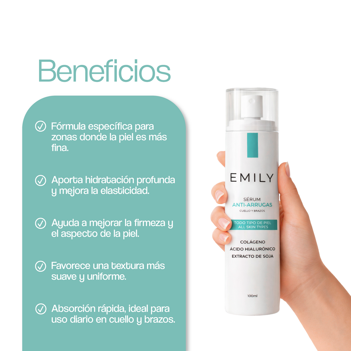 Sérum Antiarrugas para Cuello y Brazos – Colágeno + Ácido Hialurónico (100 ml)